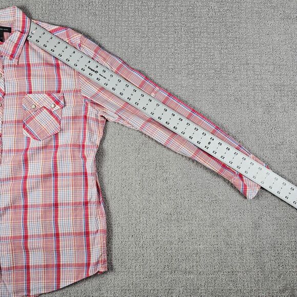INC International Concepts Western Shirt Men's L Red Plaid Pearl‎ Snap Rodeo - Picture 5 of 8